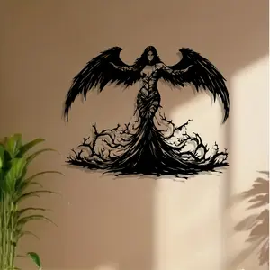 Gothic Angel Metal Wall Decor, Dramatic Angel Wallpaper, Ideal for Indoor Walls and Outdoor Fences, Perfect Gift for Halloween and Gothic Lovers