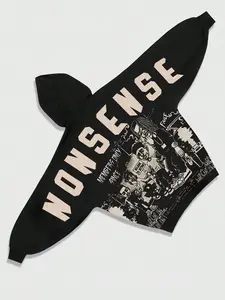 Trendy Streetwear Hooded Sweatshirt, Cartoon Nonsense Print Loose Fit Unisex Pullover, Casual Fashion for Men and Women