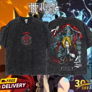 HardTimesClothing - Full Metal Alchemist Retro Vintage Unisex Oversize Anime Manga Acid Washed Heavyweight Cotton T-shirt, Anime Merch, Gift For Anime Fan. Clothes Oversized