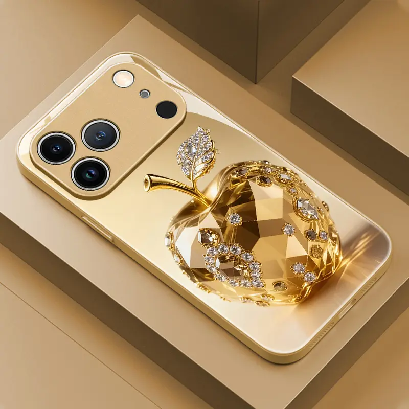Gorgeous High-End Gemstone Apple Pattern Glass Phone Case for iPhone 17/17ProMax/17Air/16ProMax/16E/15/14Plus/13Pro/12/11ProMax, Beautiful and Luxurious, Full Coverage, High-Value Protective Case