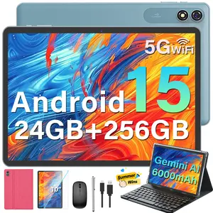 【SummerWins】2026 Relndoo Android 15 10.1 inch Tablet, 2.4G/5G WiFi, New Set with keyboard, Case, Mouse, Nice Father's Day Gift Bundle