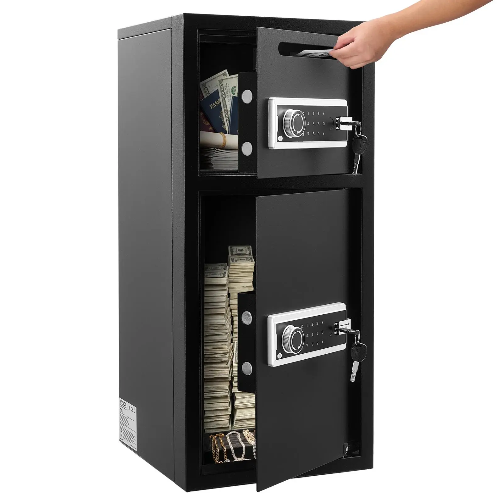 【summerfinds】VEVOR Double Door Digital Steel Security Safe Box, 3.3 Cu. Ft Heavy-Duty Home Safe, Electronic Keypad, Anti-Theft, Key Access, Drop Slot, for Money, Firearm, Valuables, Black, Digital Steel Safe