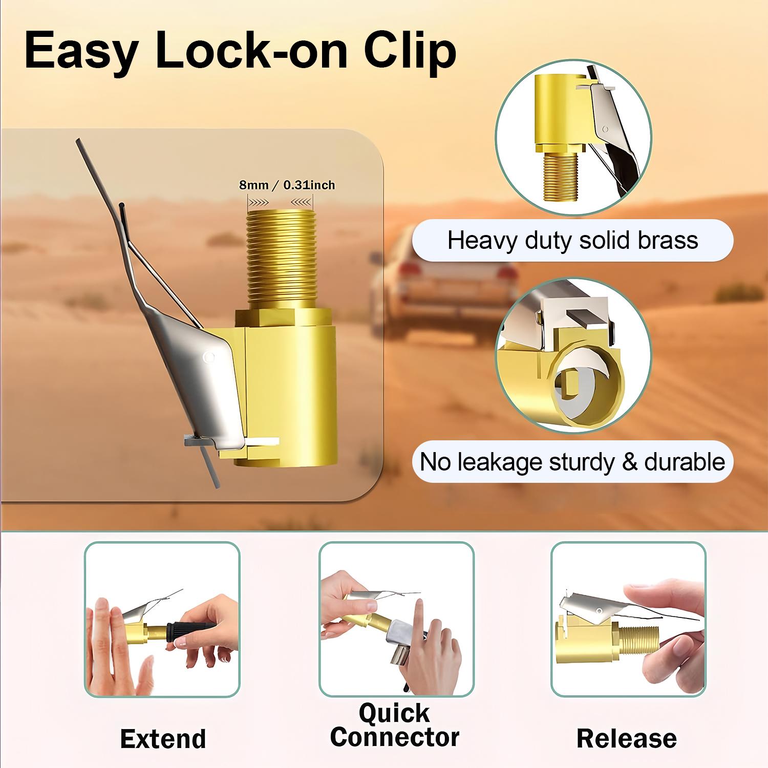 2 Pcs Brass Locking Tire Air Chuck, Tire Inflator Hose Adapter for Twist On Connection Convert to Lock On, No Air Leakage Air Compressor Pump Clip On Tire Chucks, Tire Nozzle with Tire Valve Thread