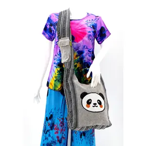 Cute Panda Embroidered Crossbody | Giant Panda Cotton Messenger Bag