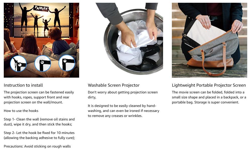 Projector Screen, 80 inch Foldable Portable Rear Front Projector Screen Indoor Outdoor 4K 16:9 HD Double Sided Projection Movies Screen for Camping Party,Backyard Home Theater Projector Screen, 80 inch Foldable Portable Rear Front Projector Screen Indoor Outdoor 4K 16:9 HD Double Sided Projection Movies Screen for Camping Party,Backyard Home Theater