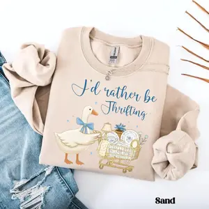 I’d Rather Be Thrifting Sweatshirt & Tshirt, Funny Goose Thrifting Shirt, Retro Thrift Aesthetic Sweater, Blue Gold Vintage Tee