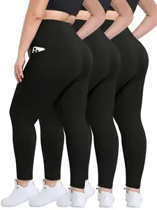 3-Pack Pocket Leggings Fo Women,High Waist Yoga Pants,Stretch Solid Black Leggings,Breathable Sports Leggings, For Outdoor, Body Shaping, Hips Lifting, Cycling & Sports Bottoms