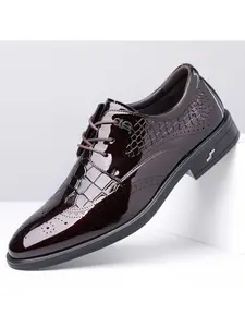 Men's Glossy Business Leather Shoes, Formal Dress Shoes, Painted Finish, Comfortable Walking, Perfect for Office Commute, Formal Events, and Weddings