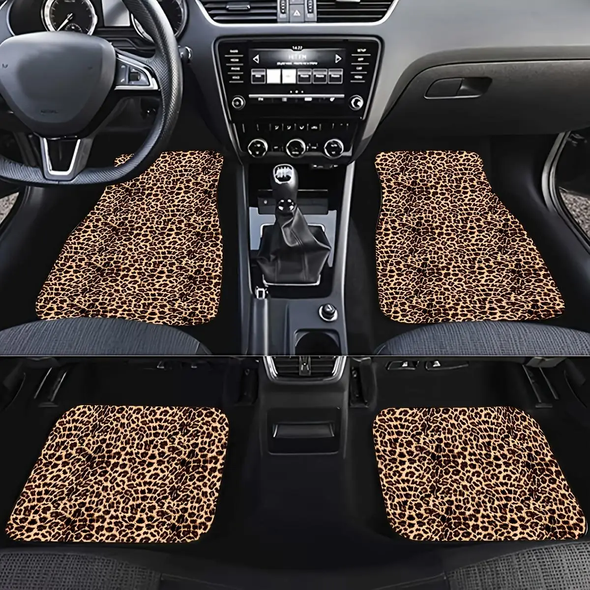 Leopard-print Car Floor Mat, Car Front & Rear Floor Mat, Car Floor Anti-slip Mats, Car Interior Decoration Accessories for Women & Men, Car Decor for