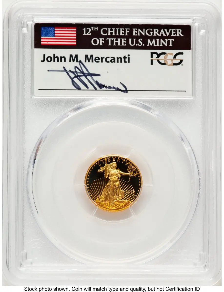 Modern Bullion Coins (2015-W Proof Gold Eagle 1/10 oz FDI John Mercanti Washington DC)