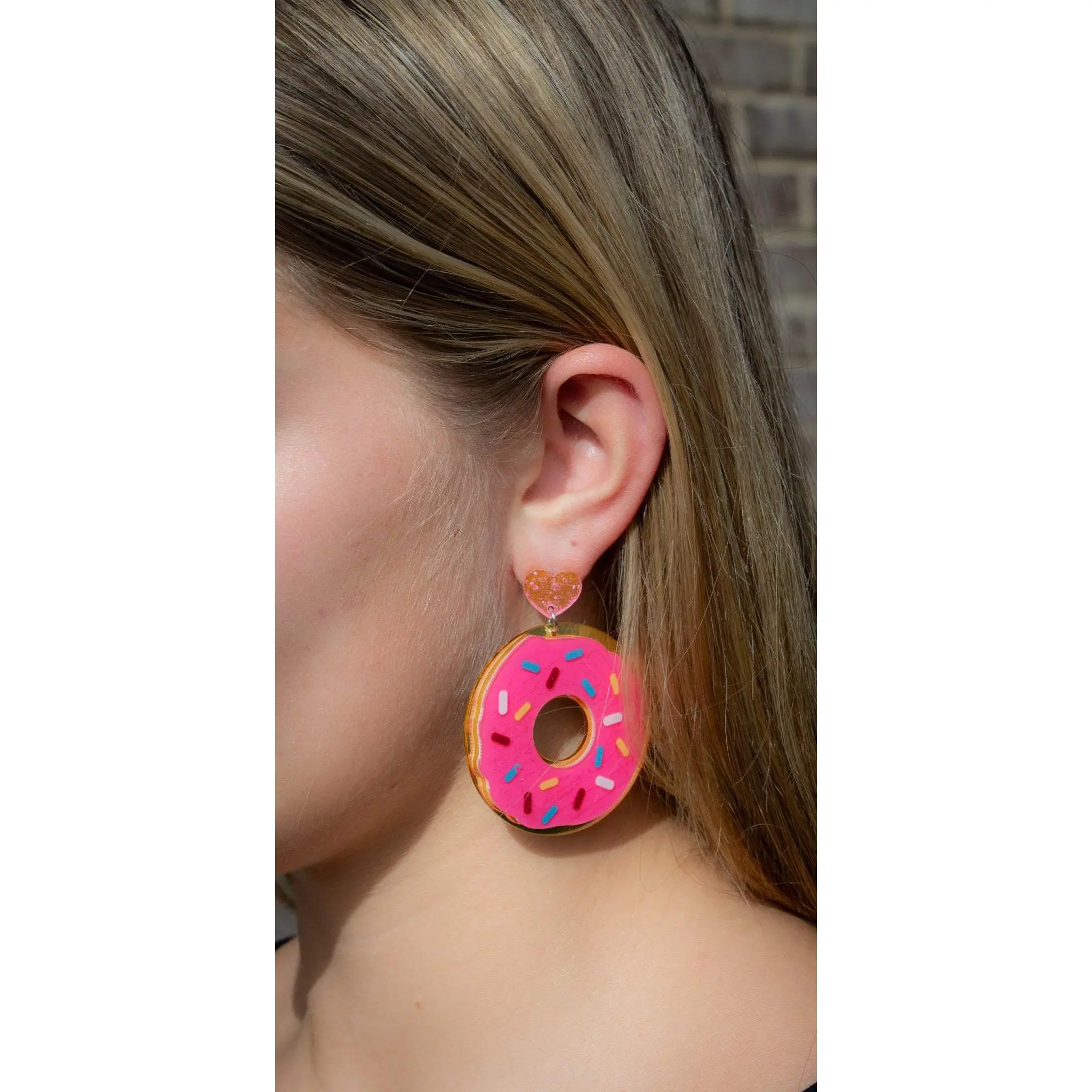 Large Pink Sprinkle Donut Earrings Large Pink Sprinkle Donut Earrings