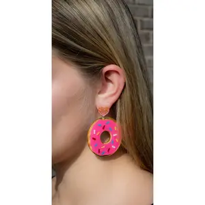 Large Pink Sprinkle Donut Earrings