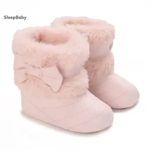 Baby Girl Boots Cute Bowknot Crib Shoes Winter Warm Infant First Walker Shoes with Non-Skid Soles