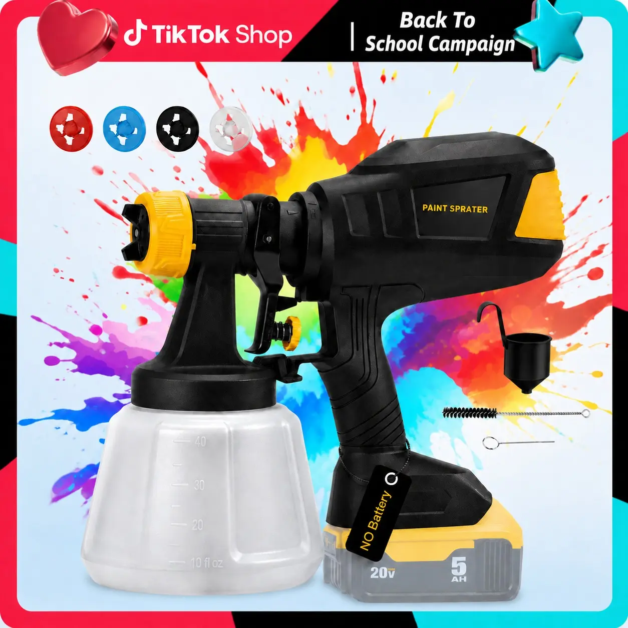 【NO BATTERY】Cordless Copper Paint Sprayer, 20V HVLP Spray Gun with Brushless Motor, 1200ml Large Capacity Container, 3 Spray Modes, 4 Brass Nozzles & Cleaning Accessories, Compatible with Dewalt 20V Battery, Father's Day Gifts for Furniture, Walls