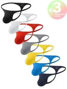 2/3/4 Pcs Random Color Men's Solid Thong, T-back Hip Lift, Narrow Waistband Elastic, Sexy Bikini Style for Beach & Fitness