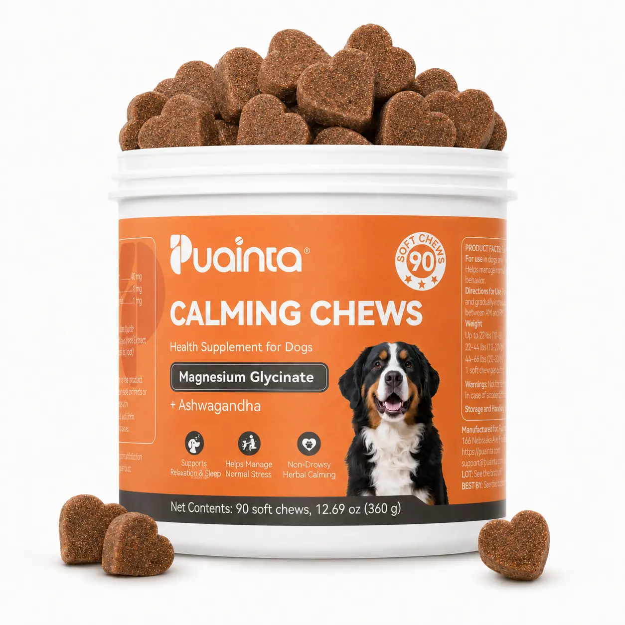 Puainta Calming Chews for Dogs - Magnesium Glycinate & Melatonin for Stress Relief and Restful Sleep #Summervibes #petlovers