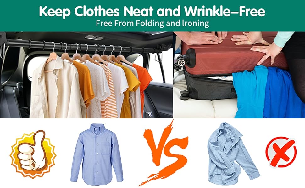 Adjustable Car Clothes Hanger Bar – 30–62 Telescopic Rod for Wrinkle-Free Hanging, Heavy-Duty Non-Slip Design for Cars & SUVs