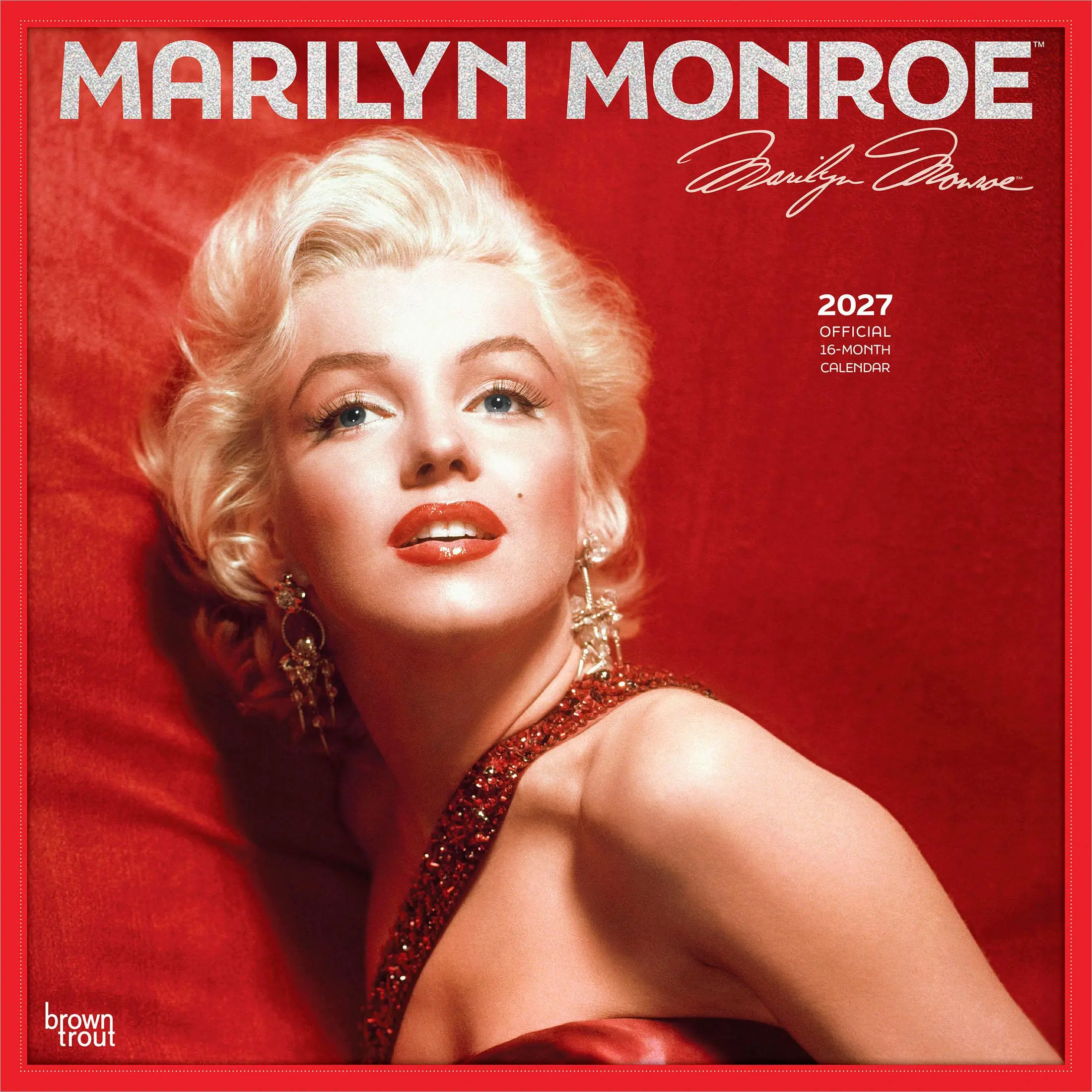 Marilyn Monroe OFFICIAL | 2027 12 x 24 Inch (Hanging) Monthly Square Wall Calendar | Foil Stamped Cover | Plastic-Free | BrownTrout | USA American Actress Celebrity