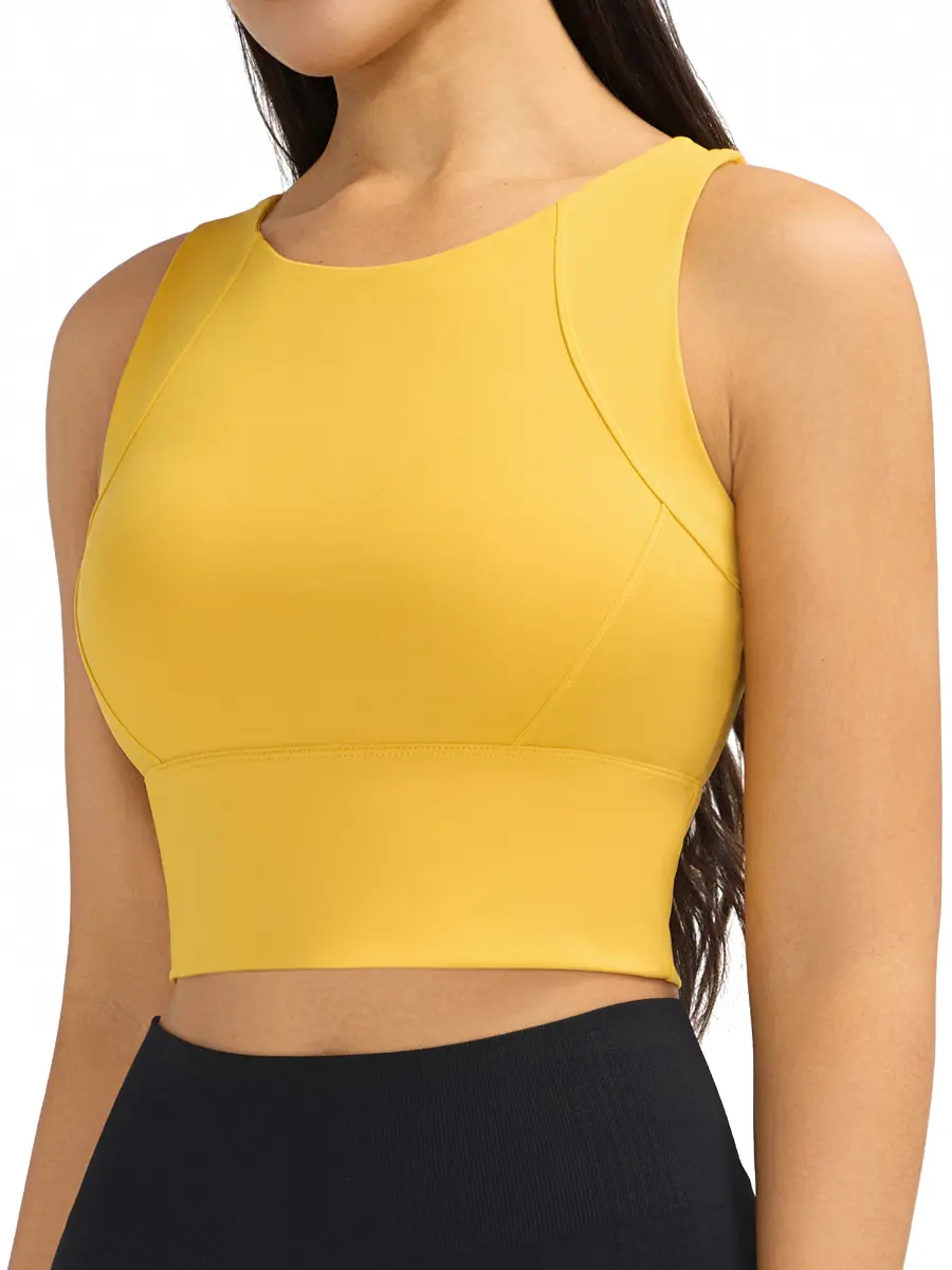 Ama Larsi High Neck Longline Sports Bra for Women, Medium Support Wireless Padded Workout Bra, Comfort Breathable Workout Top for Yoga, Gym, Pilates Activewear