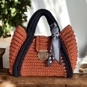 Brown Handbag, Crochet Handbag, Blue Bag
