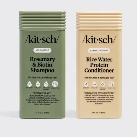 Kitsch Volume + Strengthening Duo - Rosemary & Biotin Shampoo & Rice Water Conditioner for Fuller Stronger Hair