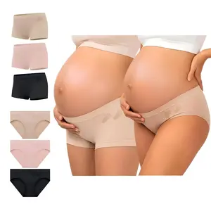Women's Seamless Cotton Blend Maternity Underwear - Low-Waisted Breathable Pressure-Free Bikini & Boyshort Plain Pregnancy Panties, Under Bump Postpartum Panties 6-Pack