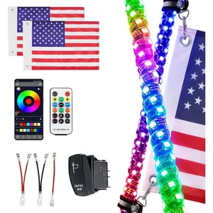 2 Pcs 2FT Fat RGB LED Whip Lights with Spring Base APP Remote for UTV ATV RZR SXS Can-Am