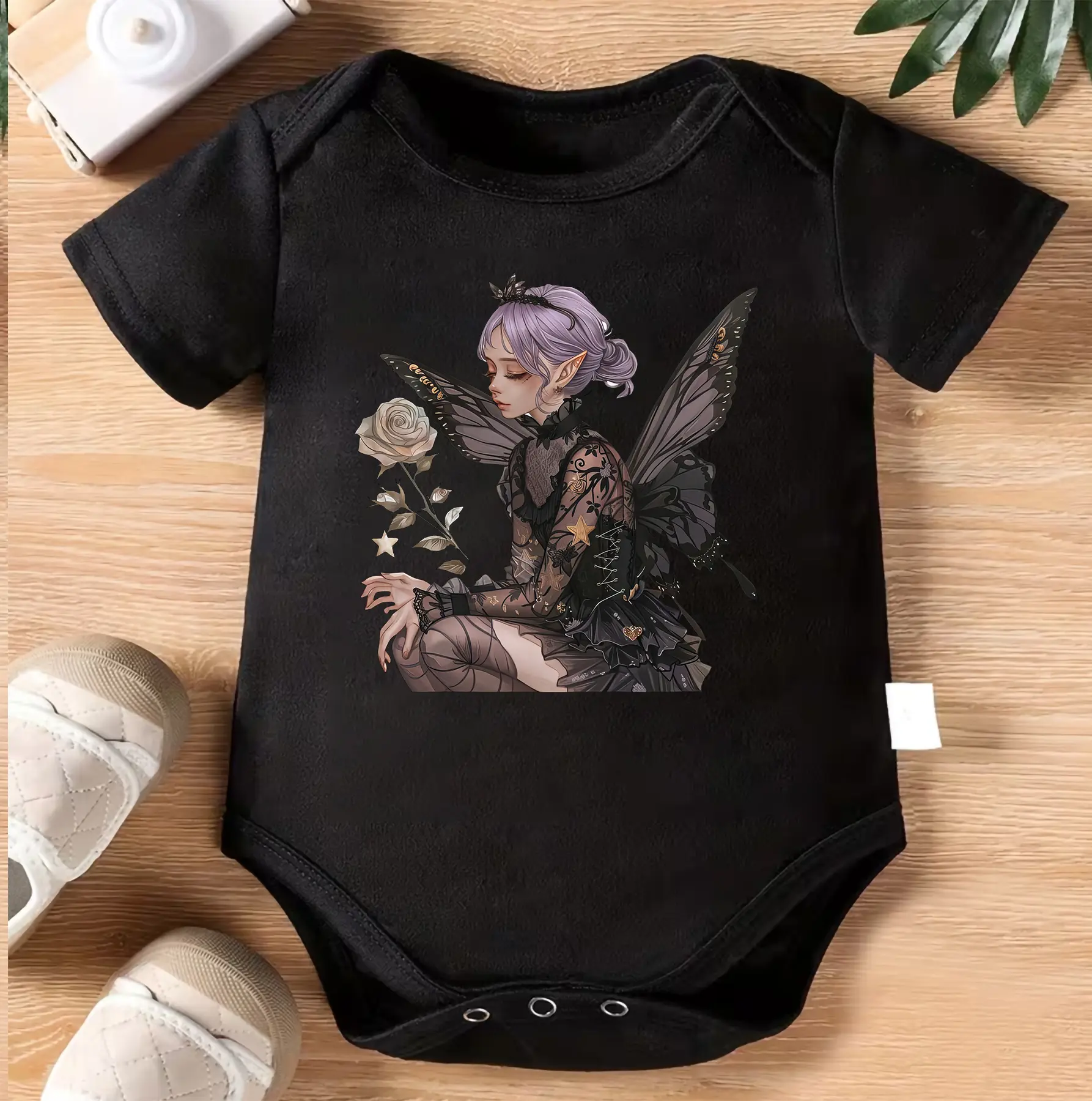 Dark Fairy Baby Bodysuit, Gothic Fairy Onesie, Fantasy Elf Infant Romper, Cute Fairycore Baby Outfit, Whimsical Baby Shower Gift, Magical Toddler Clothes