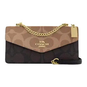 COACH Klare 26 Leopard Print Metal Chain Leather And Canvas Envelope Crossbody Bag For Women