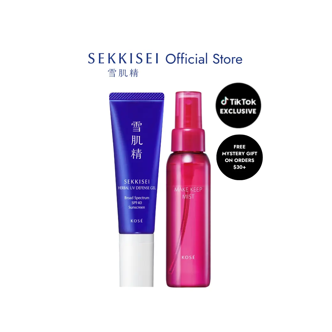 Japanese Best-Seller Duo: SEKKISEI Herbal UV Defense Gel Broad Spectrum SPF 40 Sunscreen & Make Keep Mist EX+