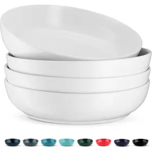 Pasta Bowl, Salad Bowls, Bowls, Serving Bowls, Soup, Ceramic, Large Capacity, Microwave & Dishwasher Safe, Set of 4, 40 Oz, (White)