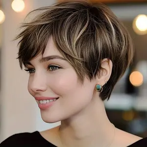 2026 New Wholesale Women's Human Hair Pixie Cut Wig - Natural Light Brown (1B/30/60), Glueless No Lace Front, 180% Density Straight Hairstyle, Everyday & Formal Events, Natural Look Wig for All Light Beige Tones & Ethnicities, Hair Wig, Versatile Hairpiec