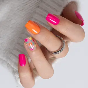 Summer Vibrant Floral Press-On Nails | CurvLife Nail | 24pcs Short Oval Fake Nails | Glossy Finish with Bright, Colorful Floral Accents | Easy to Apply, Comfortable Fit & Long-Lasting Hold | Ideal for Daily , Business Meetings & Elegant Special Occasions