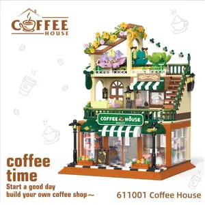 1470PCS City Street View Coffee Shop House Building Blocks Flower Coffee House Construction Bricks Toys Kids Children Gift