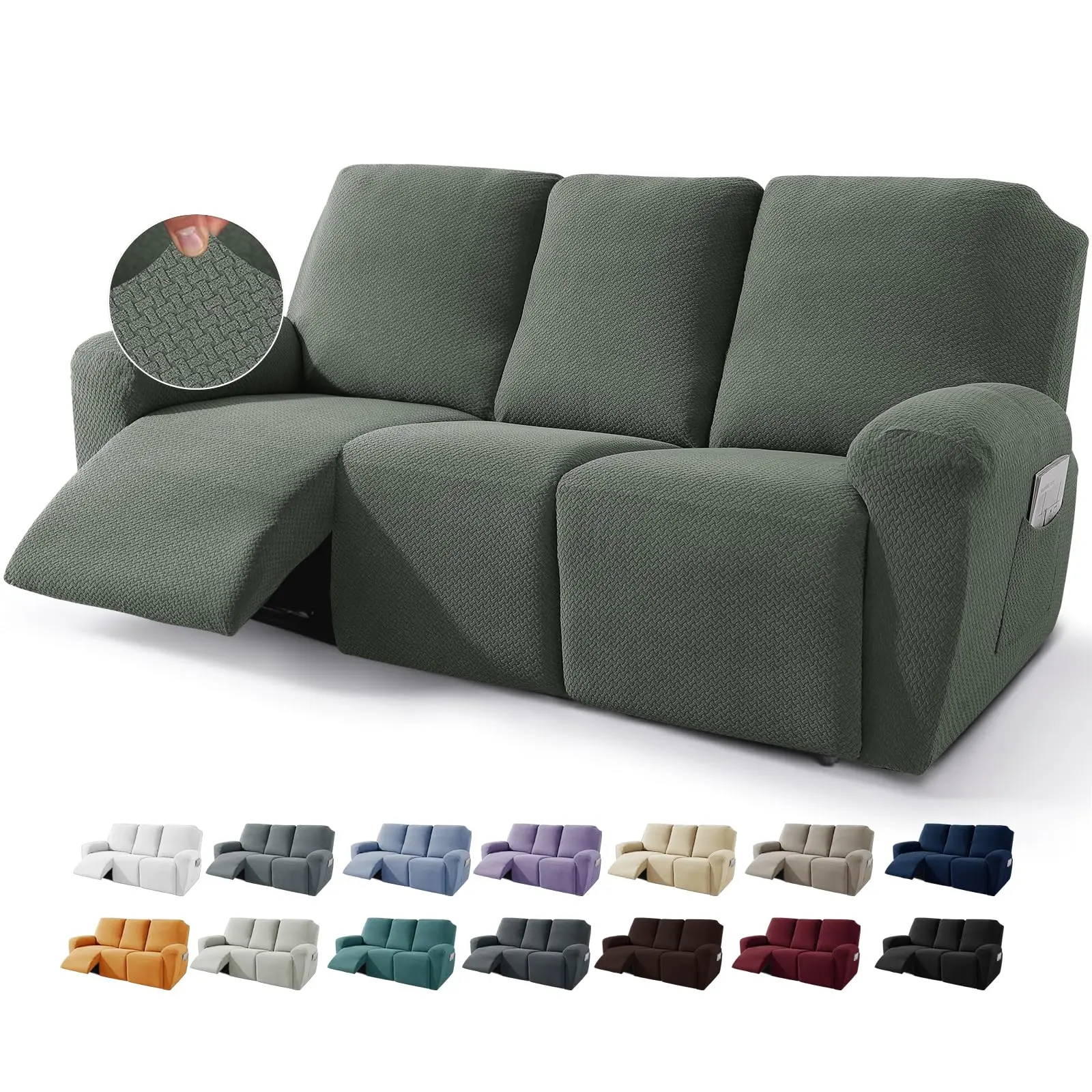 Newest Design 8 Count Set  Recliner Sofa Covers Stretch Jacquard Couch Covers For Recliner Slipcovers For Living Room 3 Cushion Soft Recliner Protector With Pocket