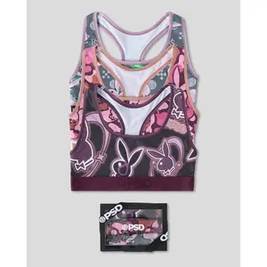 PSD Womens Playboy Tumble Racerback Sports Bra 3 Pack - Comfortable, Breathable, Ultra-light Fabric