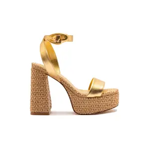 Dolly Verona Sandal In Gold Metallic Leather and Natural Raffia