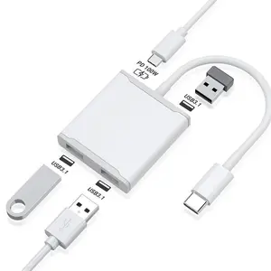 4-in-1 USB 3.0 HUB Splitter, USB 3.0 HUB Adapter with Type-C, Computer USB Extension HUB, Supports PD 100W Charging