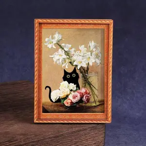 1pc Cute Black Cat Fridge Magnet - Wooden Mini Wall Art, Cat Themed Van Gogh Art Painting, Kitchen Decor for Refrigerator, Cupboard Decoration, Playful Design, Refrigerator Decorating Magnet(Various of Styles)