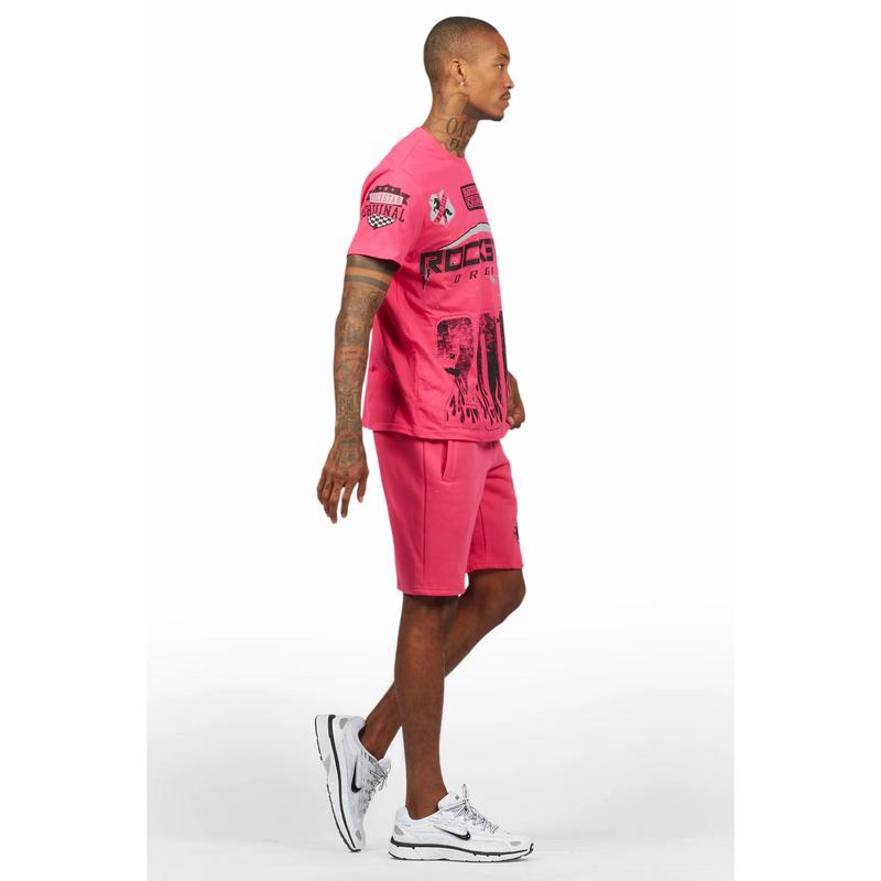 Amos Fuschia/Black Graphic T-Shirt Short Set