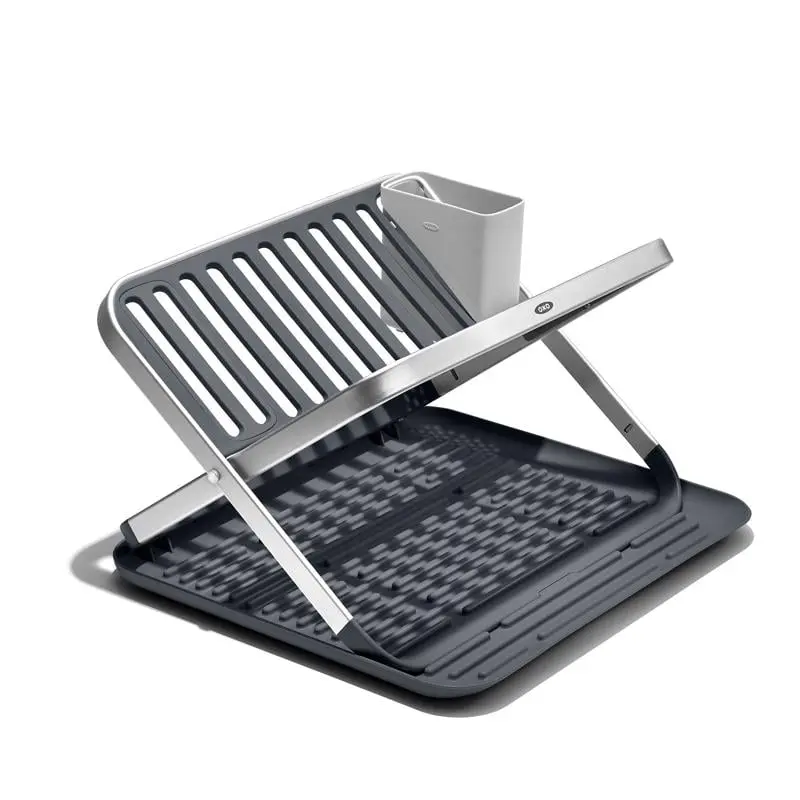 OXO Good Grips 15x16x2 in. Aluminum & Plastic Dish Rack - Black & Gray (Model 6093187)