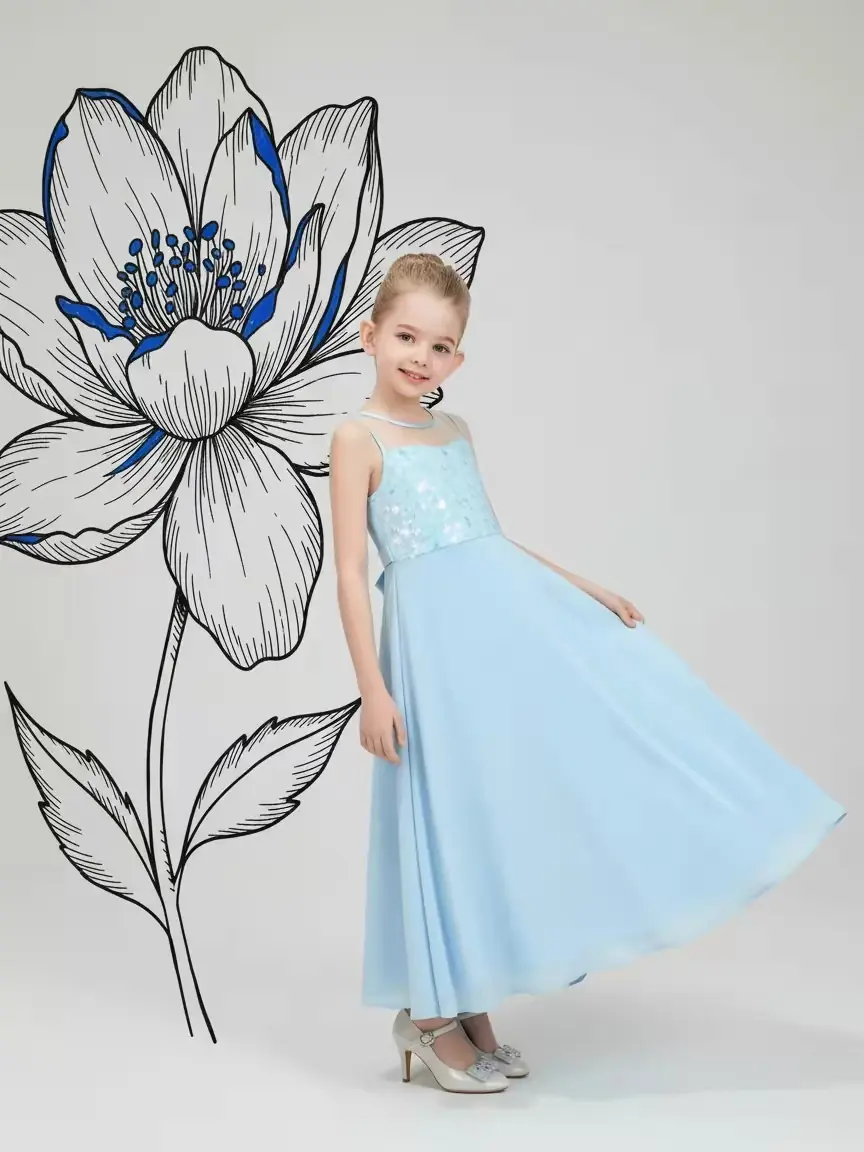 Sunny Fashion Girls Dress Rhinestone Chiffon Bridesmaid Dance Ball Maxi Gown