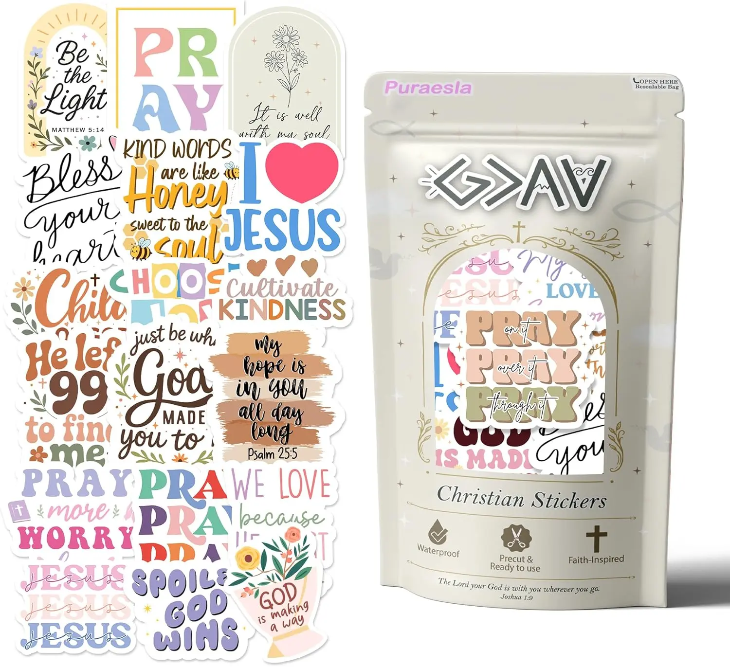 God is Greater Sticker Pack by Puraesla - Inspirational Christian Stickers, 130pcs Bible Verse Faith Scripture Messages for Water Bottle, Laptop, Religious Gifts