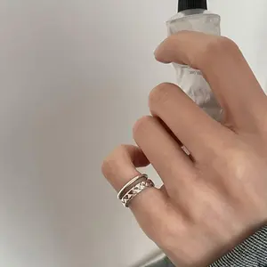 S925 Sterling Silver Twisted Double-Layer Open Band Ring, Modern Nordic Minimalist Pinky Jewelry for Women, Adjustable Stackable Dainty Everyday Contemporary Fashion Accessories