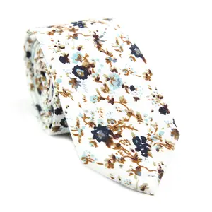 DAZI Men's Skinny Tie Floral Print Cotton Necktie, Great for Weddings, Groom, Groomsmen, Missions, Dances, Gifts. (Blue Bloom)