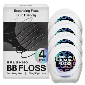 Brushmo Black Floss (BBFloss) Expanding Woven Dental Floss –  220YD, 4 Pack