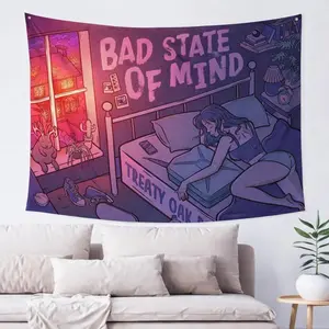 “Bad State of Mind” Wall Tapestry – Indie Art Bedroom Decor, Aesthetic Room Hanging