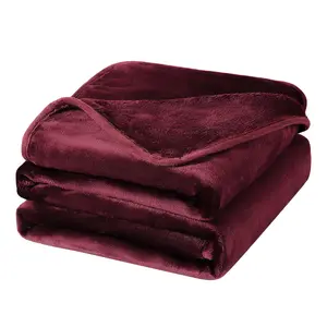 PiccoCasa Flannel Fleece Blanket Soft Lightweight Warm Fuzzy Blanket Twin (60"x78") Burgundy