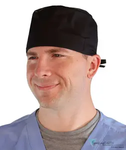 Classic Cotton Surgical Scrub Cap with Sweatband - Solid Black