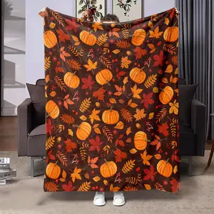 Fall Themed Printing Soft Blanket, Soft Cozy Blanket, 1 Count Casual Soft Warm Nap Throw Blanket, Air-conditioned Room Blanket for Home Office Travel Camping, Christmas Gifts, Christmas Decorations